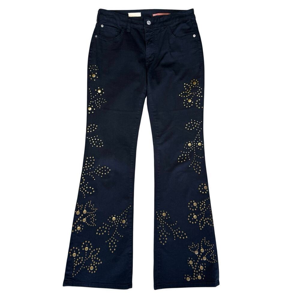 Anthropologie Pilcro The Icon Gold Studded Black Flare Jeans Size 27